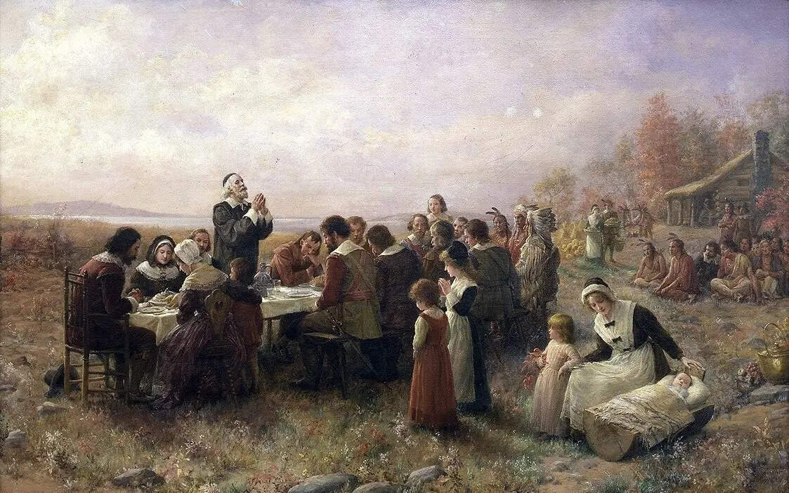 Jennie Augusta Brownscombe's 1914 portrait, The First Thanksgiving at Plymouth, now on display at Pilgrim Hall Museum in Plymouth, Massachusetts Thanksgiving