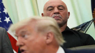 Joe Rogan listens to President Donald Trump speak in the Oval Office of the White House, Saturday, April 18, 2026, in Washington. (AP Photo/Julia Demaree Nikhinson) Joe Rogan joins Dana White in criticism of ‘Trump-linked’ White House UFC card: ‘How are you gonna stop the bugs?’