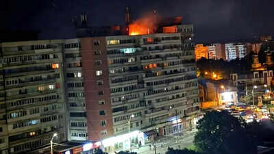 Fire on top of a block of flats after a drone crash caused an explosion and fire on impact, in Galati, eastern Romania, near the Ukrainian border ‘Serious, irresponsible escalation’: Nato fumes after Russian drone crashes into Romanian apartment building