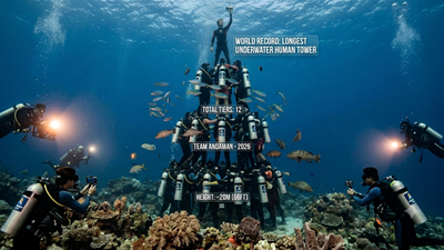Image: AI Generated Andaman Islands make history with a 73-foot underwater human tower, setting a Guinness World Record