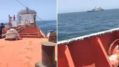 24 Indian seafarers aboard a vessel reportedly attacked off the coast of Oman (image credit X)) US warplane strikes, disables oil tanker near Oman; crew of 24 Indians evacuated