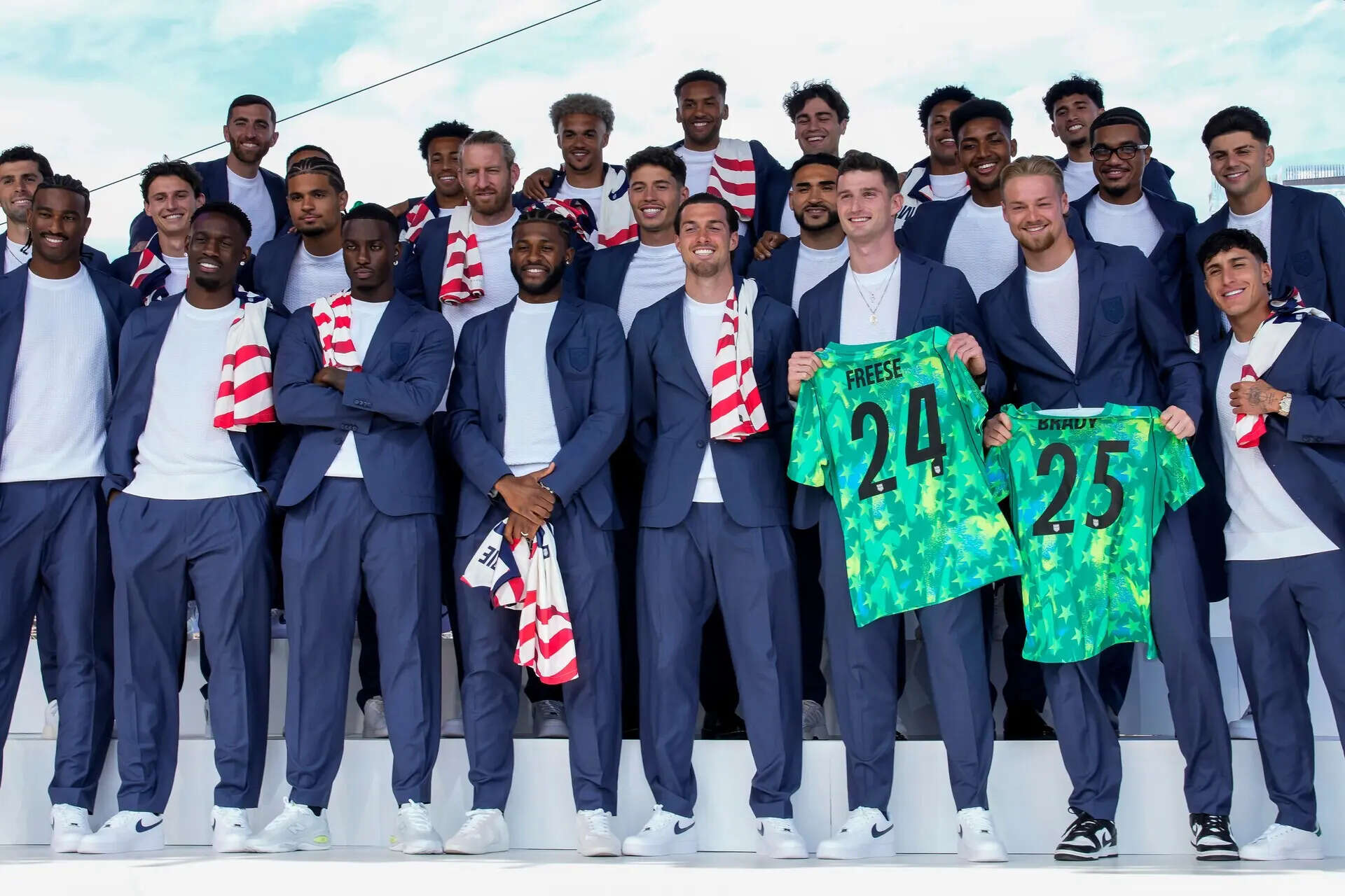 United States men's national soccer team pose after announcement of the team's roster, Tuesday, May 26, 2026, in New York, ahead of the FIFA World Cup soccer tournament. (AP Photo/Eduardo Munoz Alvarez) WCup US Roster Soccer